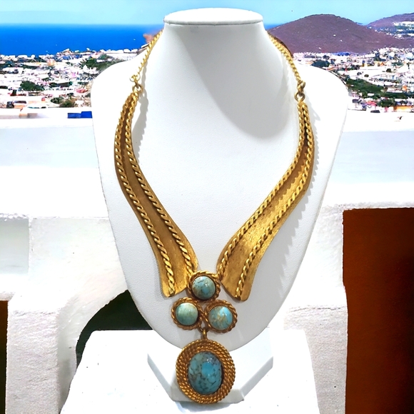 Silvana Jewelry - Italian Couture Silvana Italy Turquoise Cabochon Statement Necklace
